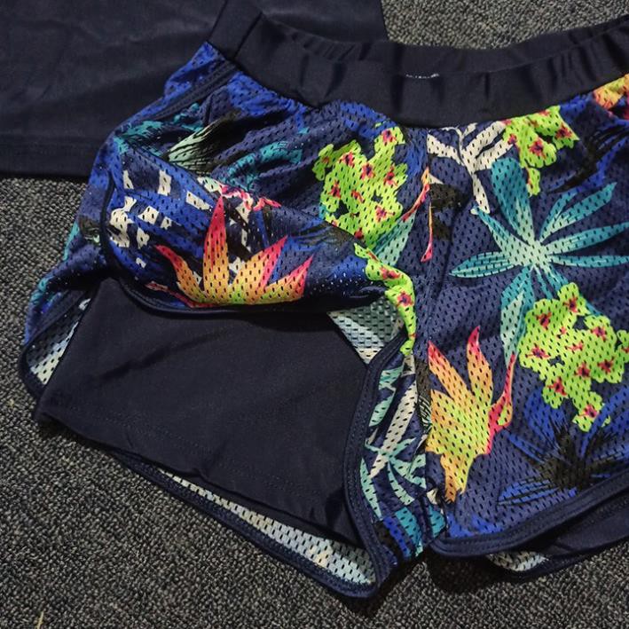 Có sẵn bộ đồ bơi nữ cộc tay thể thao chất thun lạnh đẹp họa tiết hoa ་