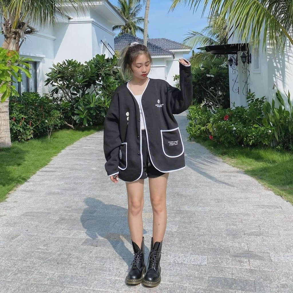 Áo Khoác Cardigan Thun Nỉ Ngoại In Bông Cúc Siêu Dễ Thương
