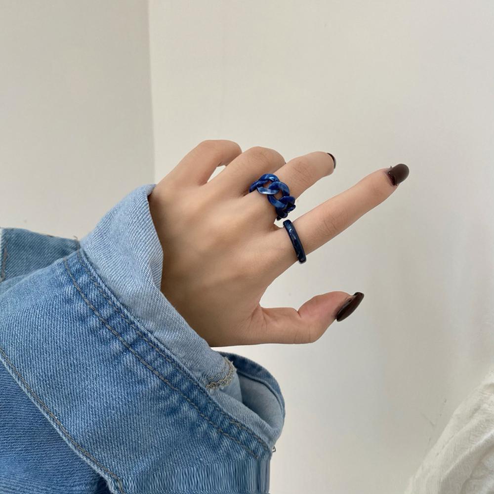 Bộ Nhẫn Hình Học Phối Dây Xích Phong Cách Vintage Thanh Lịch Dành Cho Nữ