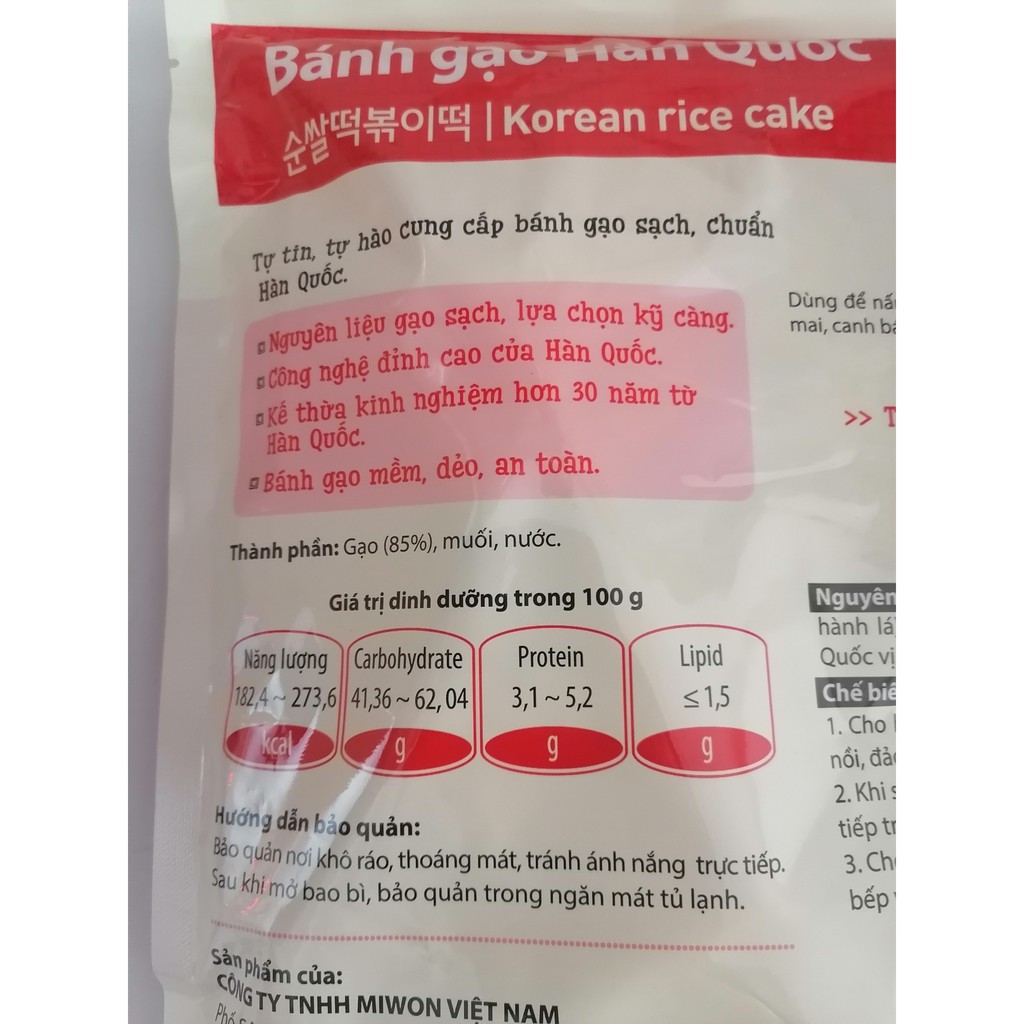 [GÓI LỚN 1 Kg - TRUYỀN THỐNG] BÁNH GẠO HÀN QUỐC O’Food [VN] MIWON Tokpokki Traditional (bph-hk)