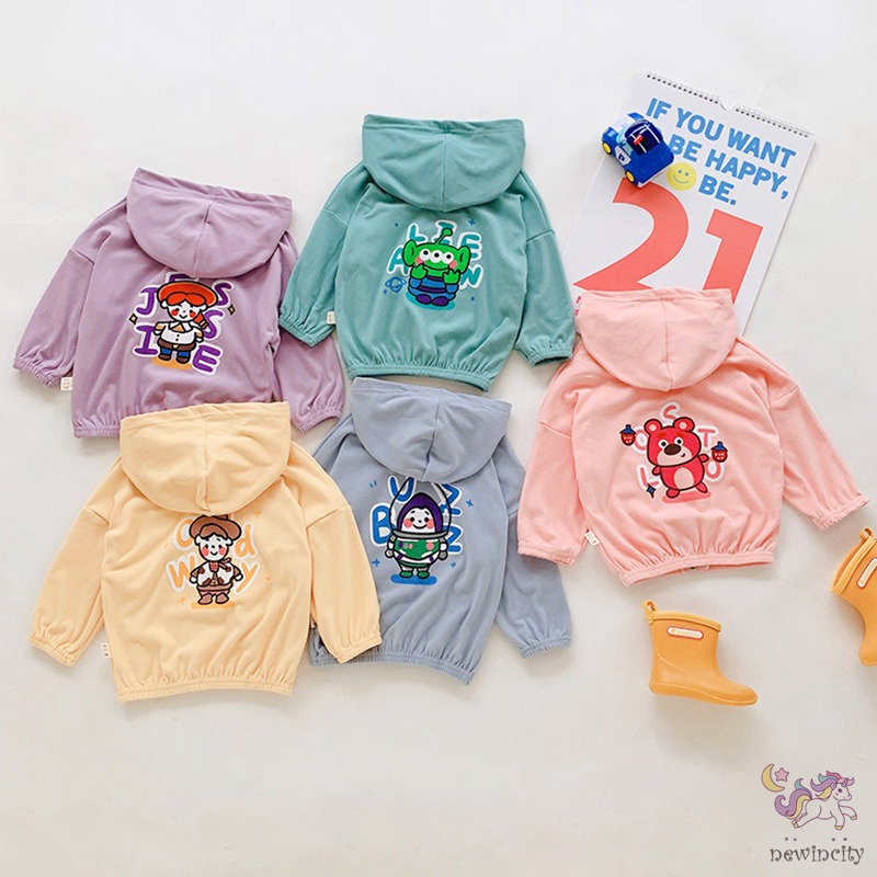 Áo khoác có mũ khóa kéo in họa tiết hoạt hình phong cách Hàn Quốc cho bé