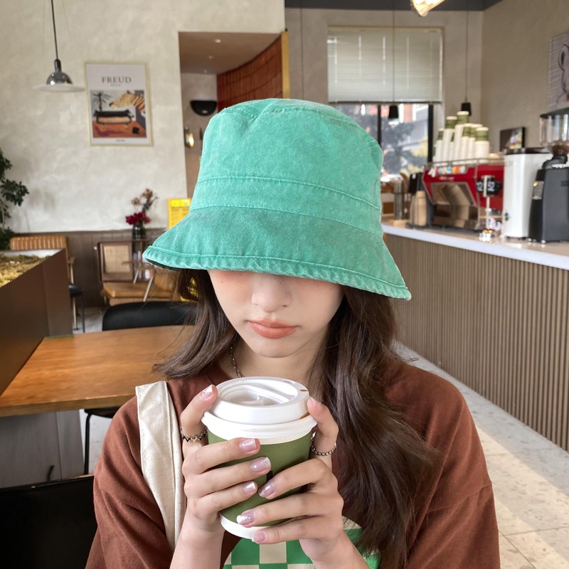 Nón Bucket Chống Nắng Vành Nhỏ Màu Xanh Lá Phong Cách Mới Thời Trang Xuân Hè Cho Nữ