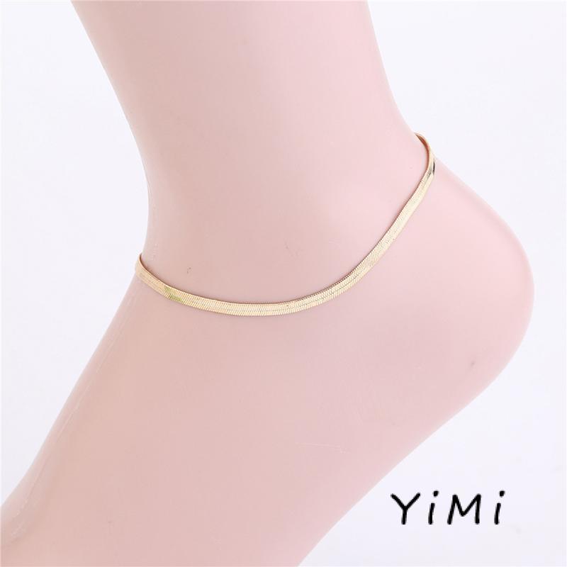 【Yimi.Vn】 Lắc Chân Dây Xích Kim Loại Mảnh Họa Tiết Xương Rắn Cao Cấp