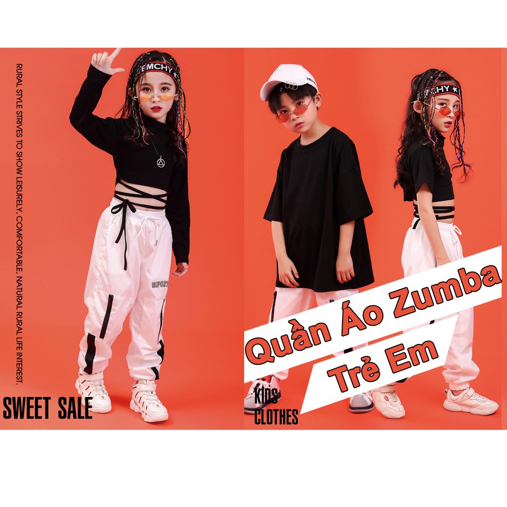 QUẦN ÁO NHẢY HIỆN ĐẠI TRẺ EM | SET QUẦN SPORT TRẮNG ÁO ĐEN DÂY DÀI TAY