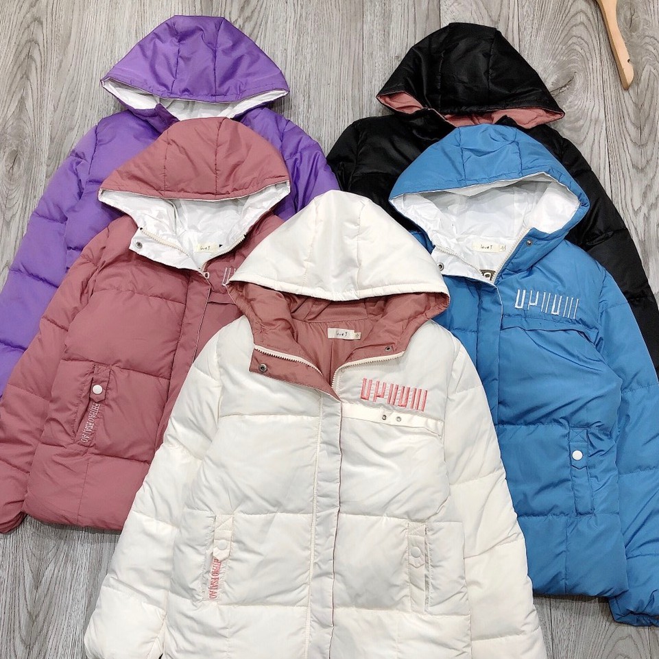 Áo Khoác Phao Nữ 3 Lớp Mũ Túi Cúc Thêu Chữ Nổi | BigBuy360 - bigbuy360.vn