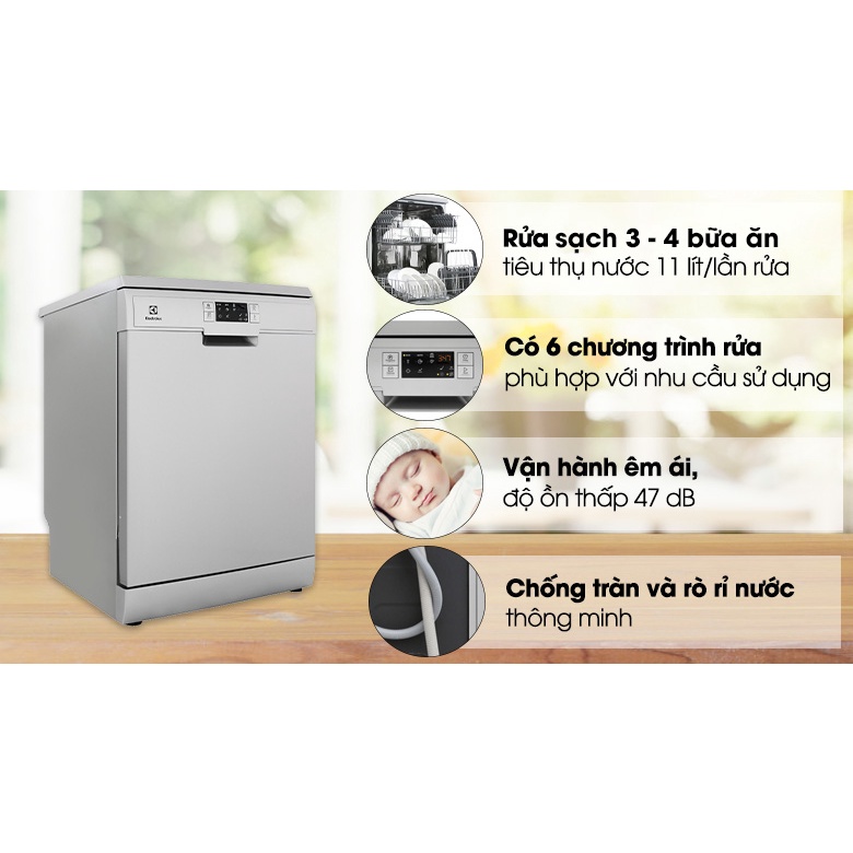 Máy rửa chén độc lập Electrolux ESF5512LOX Tặng kèm túi viên rửa Finish Quantum 34 Viên