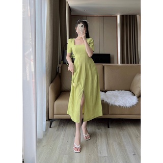 ✨bán sỉ✨đầm cổ vuông xẻ chân 4 màu ly thân