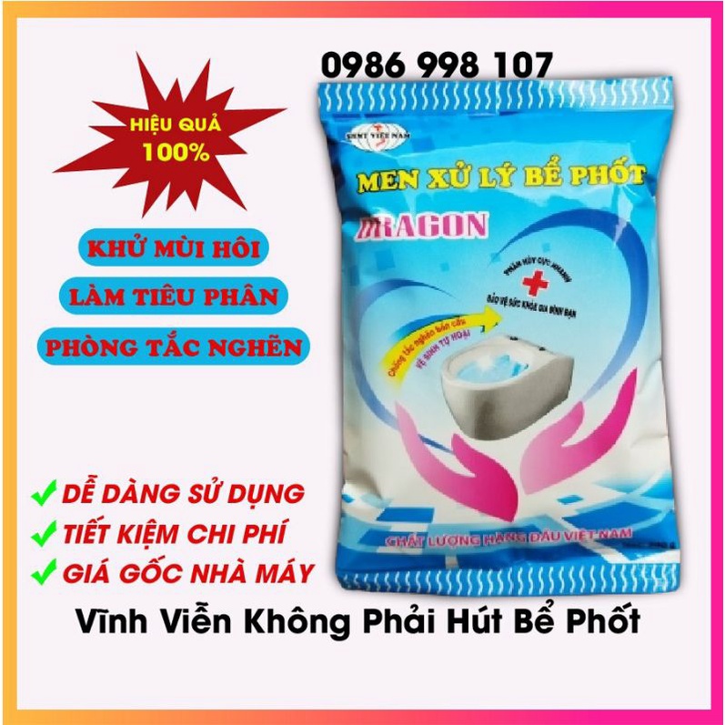 Men Xử Lý Bể Phốt Dragon - Bột Thông Bồn Cầu -  Khử Mùi Hôi - Phòng Tắc Nghẽn - Vĩnh Viễn Không Phải Hút Bể Phốt