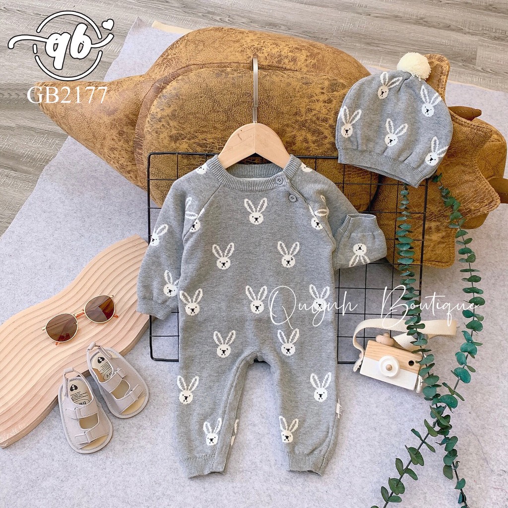 Quần áo trẻ em Quỳnh Boutique Mẫu body len cao cấp họa tiết thỏ siêu xinh cho bé