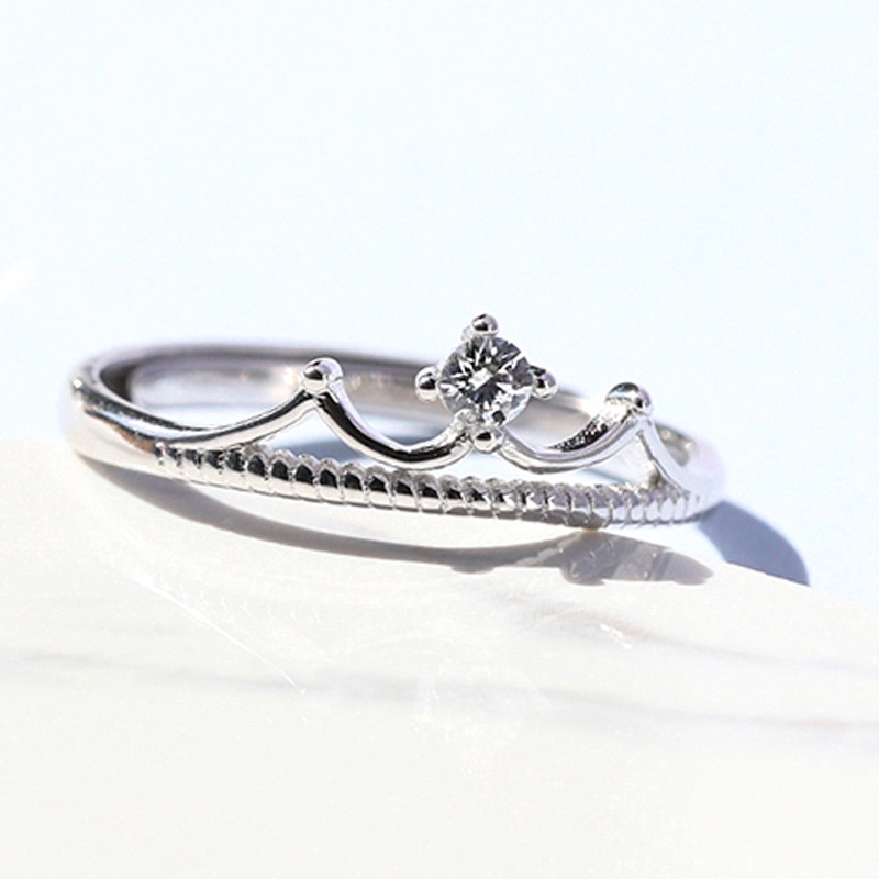 Nhẫn mạ bạc đính đá zircon có thể điều chỉnh hình vương miện