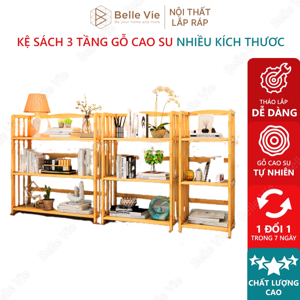 Kệ Sách 3 Tầng BelleVie Kệ Gỗ Tự Nhiên Decor Lắp Ráp Đơn Giản Dễ Dàng Bookshelf 3F Natural