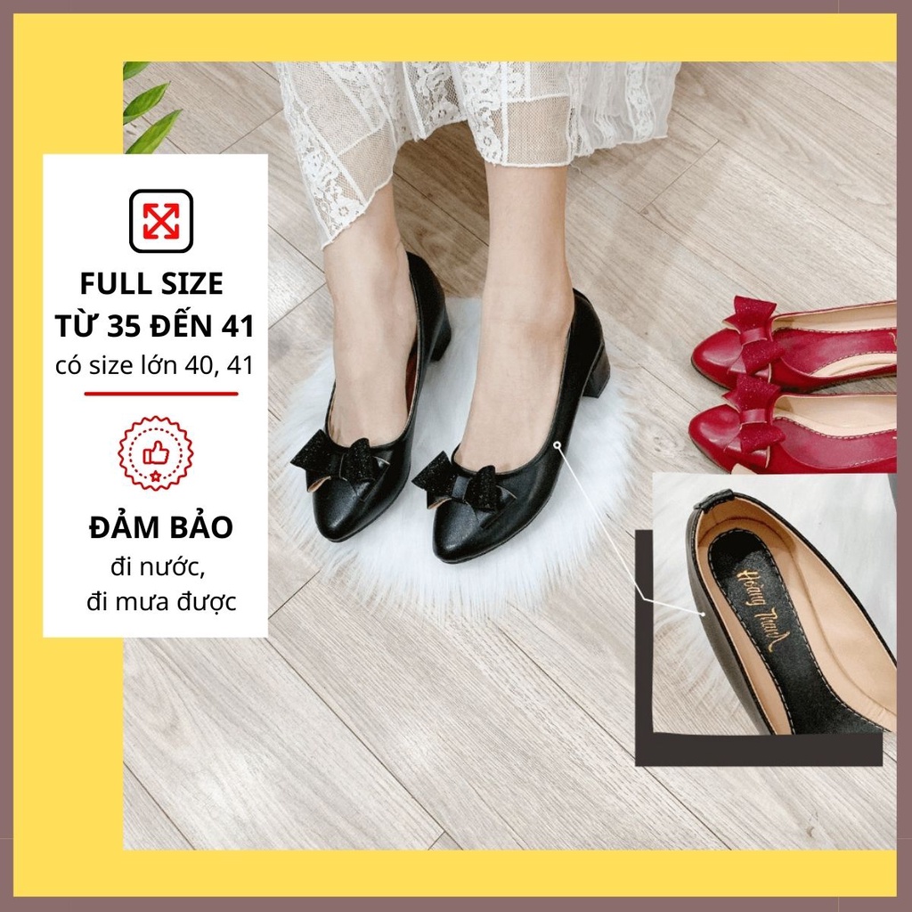 [Có bigsize 40-41] Giày Cao Gót, Giày Nữ Gót Vuông 3cm Mũi Nhọn Đi Êm Chân. Giày Hoàng Thanh G3 Đen