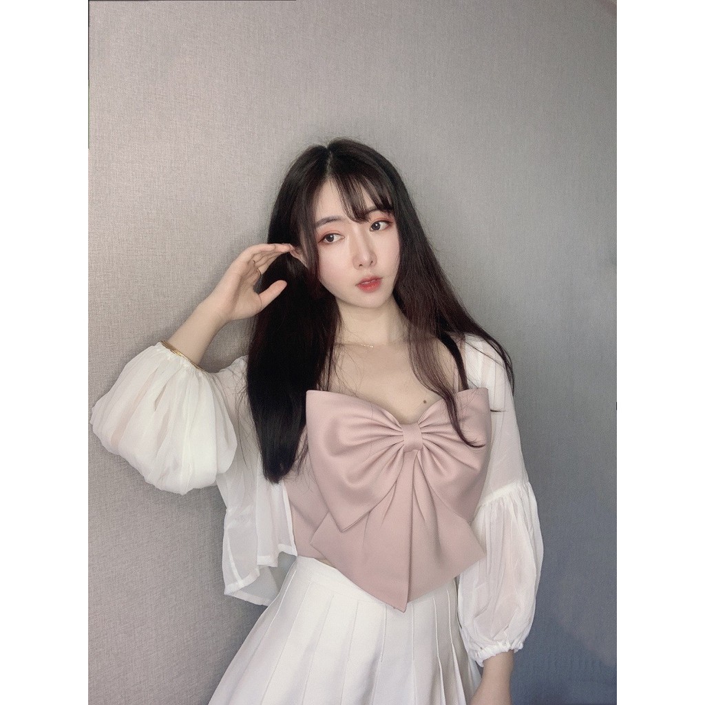 SIÊU PHẨM áo croptop hai dây nơ lớn cực đẹp