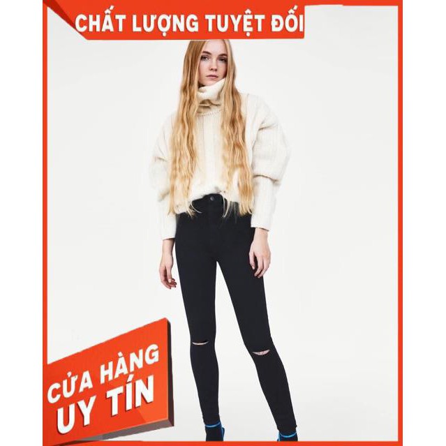 QUẦN JEANS Skinny ĐEN ôm RÁCH GỐI - chất mềm giãn