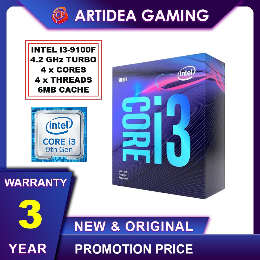 Bộ vi xử lý Intel Core i3 9100F Full Box (3.6Ghz, 4 nhân 4 luồng, 6MB Cache, 65W)-LGA 1151