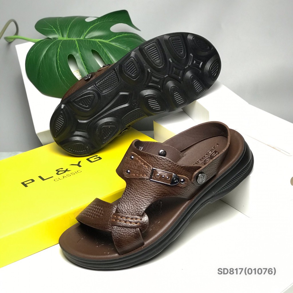 Sandal nam BQ ❤️FREESHIP❤️ Dép quai hậu trung niên da bò quai lật SD817