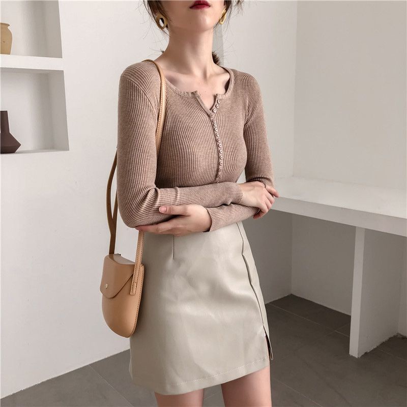 Áo tay dài cổ chữ V phong cách retro cho nữ