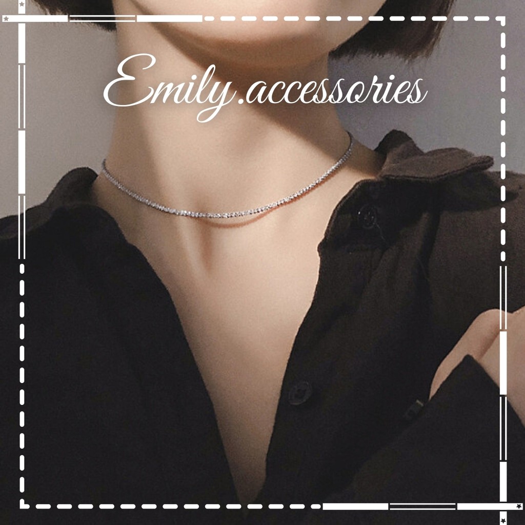 Vòng cổ choker Emily bạc 925 mặt đá pha lê Vòng cổ bạc nữ đẹp đính đá - Emily Accessories