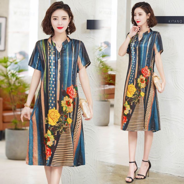 Đầm nữ cao cấp dáng suông in nền hoa 3D sang chảnh QCNP1868