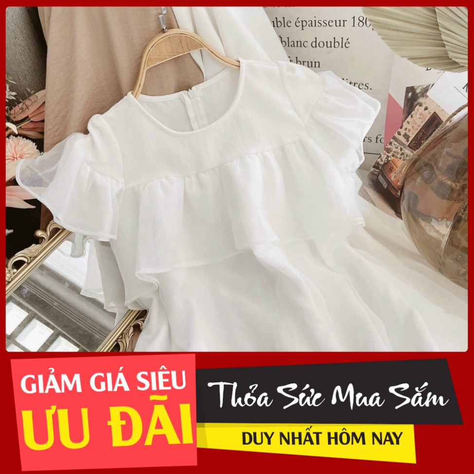 [VAYD04-GIẢM 20k ĐƠN 400k] Đầm Voan Trắng Phối Bèo Tay Liền