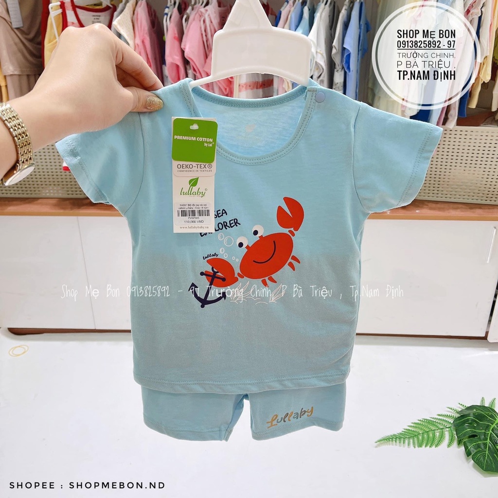 Bộ cộc tay xanh blue hoạ tiết cho bé NH301m Lullaby