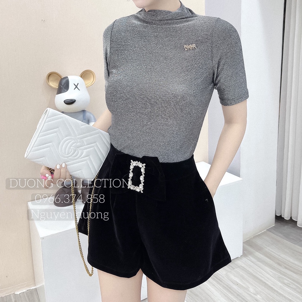 Áo nhũ trơn cổ cao 3P dáng ôm ngắn tay, Áo kiểu cổ leo tag cài rời AN5210 - NhiNhi Shop