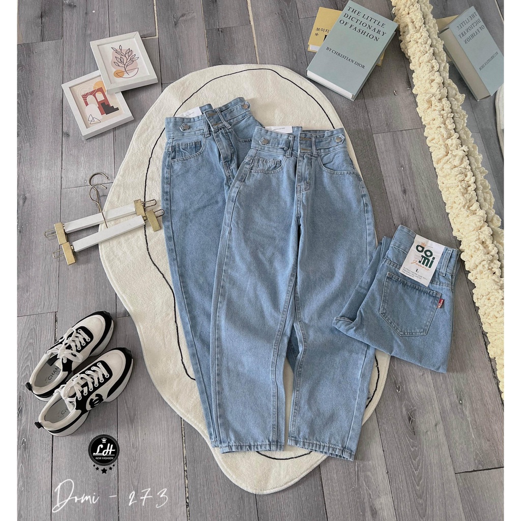 Quần baggy nữ màu xanh cạp cao 2 nút có bass siêu đẹp Lê Huy fashion Ms 273