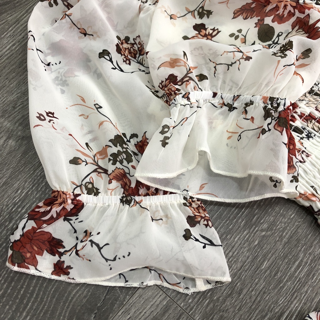 Đầm NY collection smocking cổ vuông babydol trắng hoa