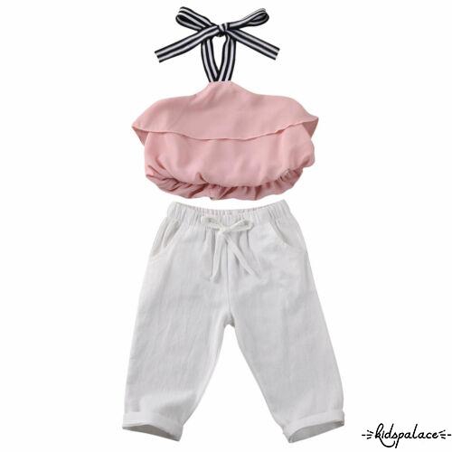 ➤♕❀❤Fashion Toddler Girls Off Shoulder Chiffon Sling Top Long Pants Set Outfits