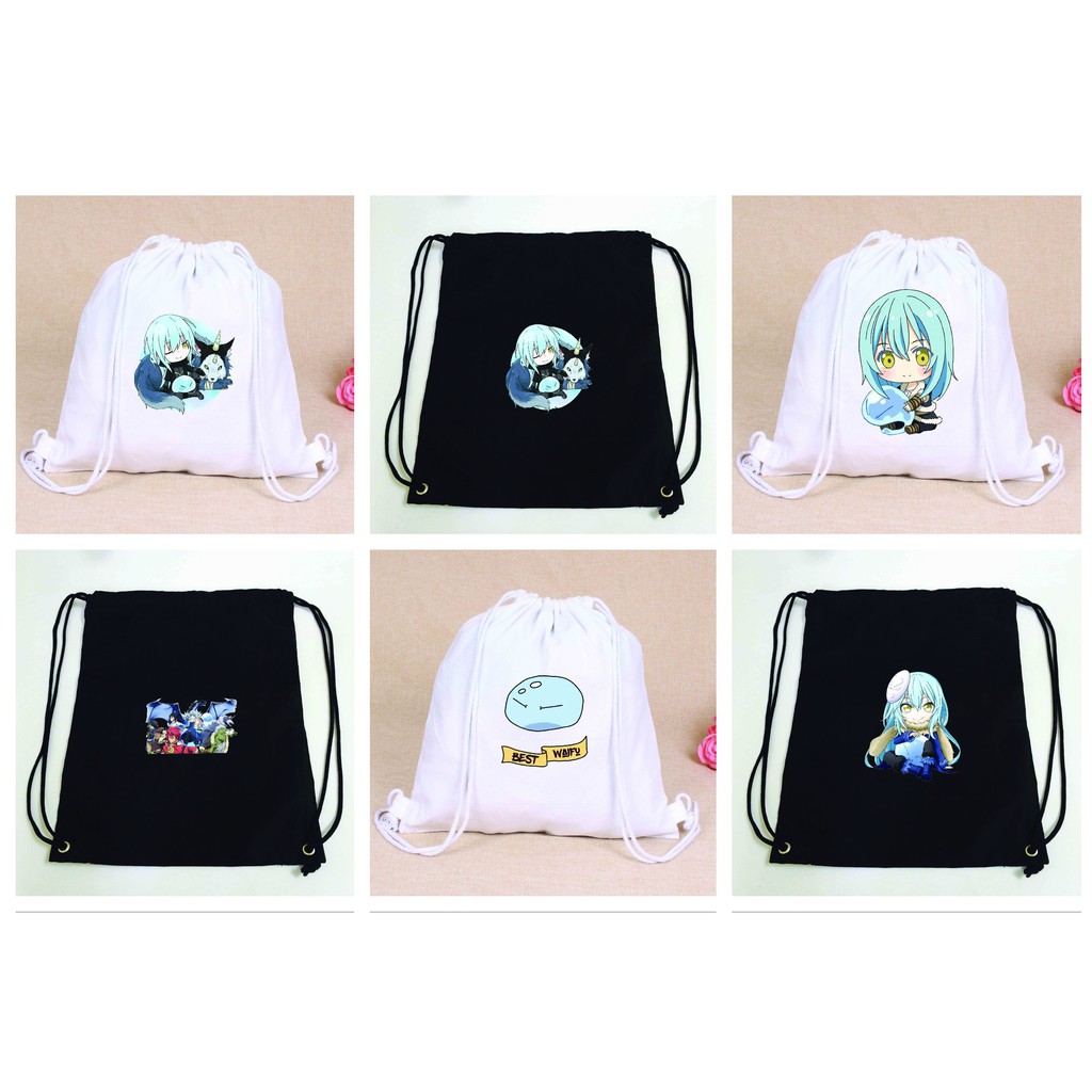 Balo túi dây rút in hình Tensei-shitara Slime datta Ken Chuyển Sinh Thành Slime anime chibi thời trang nam nữ phong cách