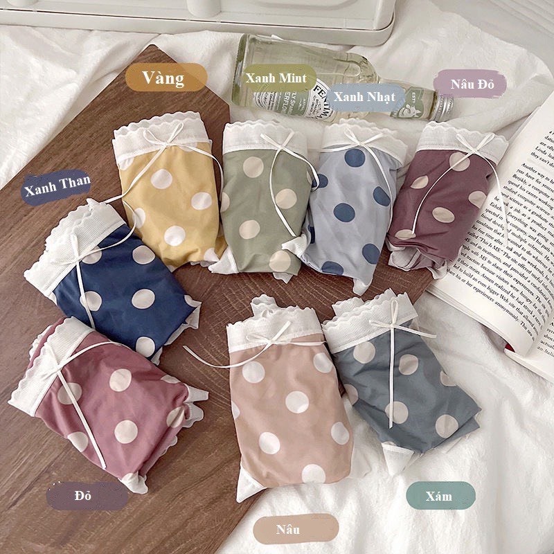 Quần Lót Su Lụa Cao Cấp Họa Tiết Chấm Bi Viền Ren, Mềm Mịn