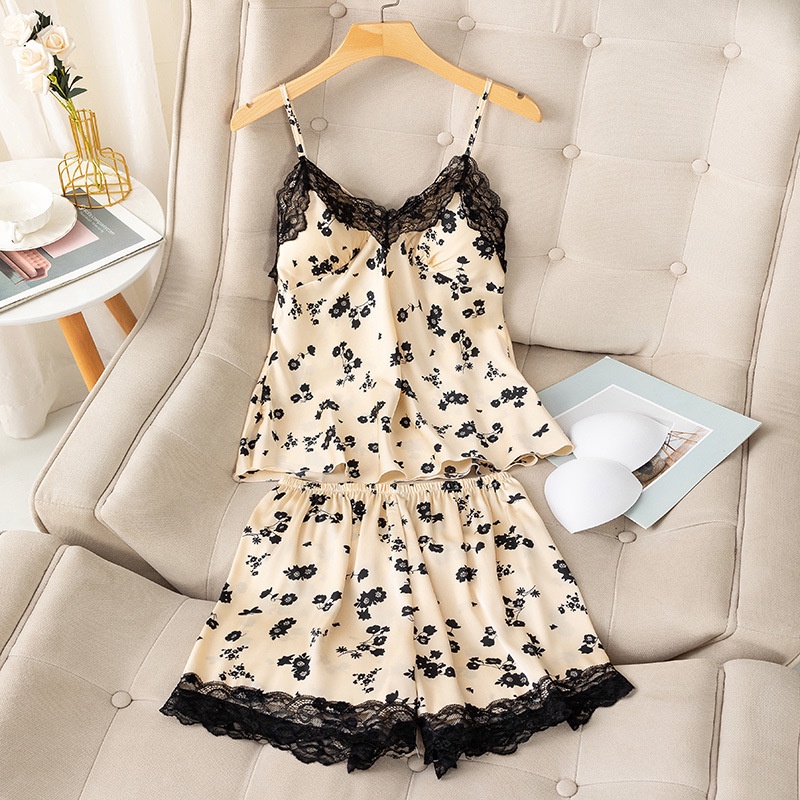 Bộ Đồ Ngủ Hai Dây Phối Ren Họa Tiết Da Báo Có Miếng Đệm Ngực Thời Trang Quyến Rũ Cho Nữ