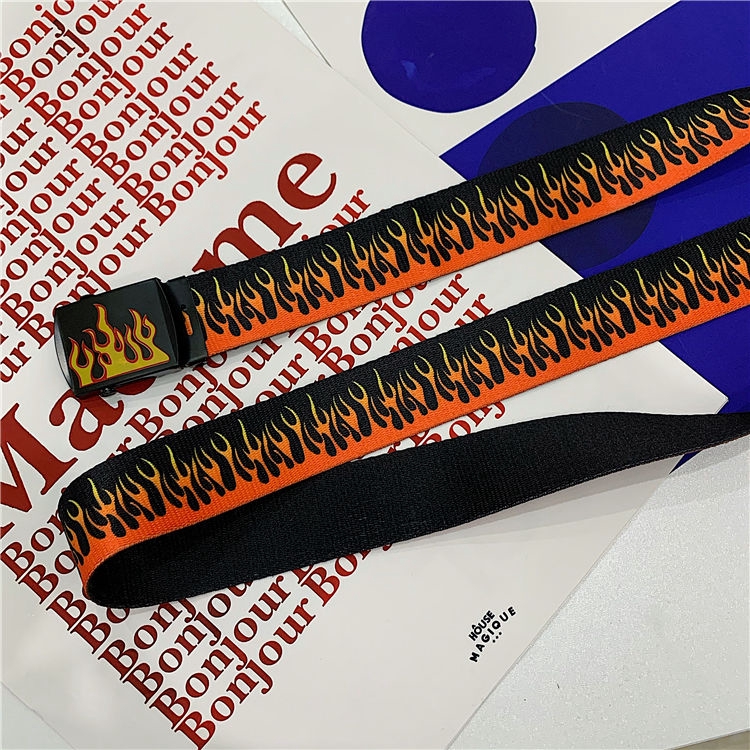 [Miễn Phí Vận Chuyển] Thắt Lưng Vải 237004Thắt Lưng In Họa Tiết Ngọn Lửa Thời Trang Dễ Phối Đồ Unisex