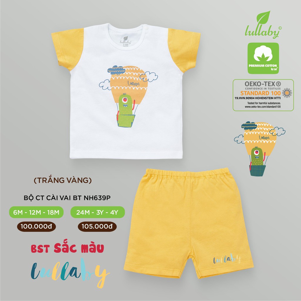 Bộ cộc tay cài vai cotton Lullaby cho bé (6m-4y)