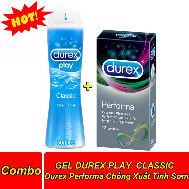 Bao cao su Durex Performa Chống Xuất Tinh Sớm (Hộp 12 Bao) + Gel Bôi Trơn Durex Play 50ml. Hàng Chính Hãng