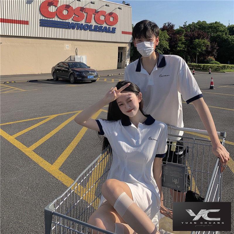 Đầm Dáng Chữ A Cổ polo Tay Ngắn Lưng Cao Phong Cách Phương Tây Thời Trang Mùa Xuân Dành Cho Cặp Đôi 2022