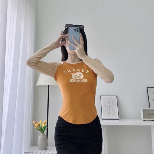 Áo thun croptop tay dài, chất vải borip chính phẩm co giãn 4 chiều