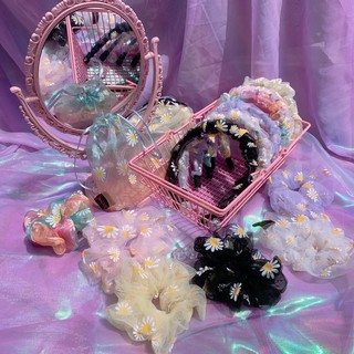 Combo scunchie & băng đô daisy hoa cúc lưới