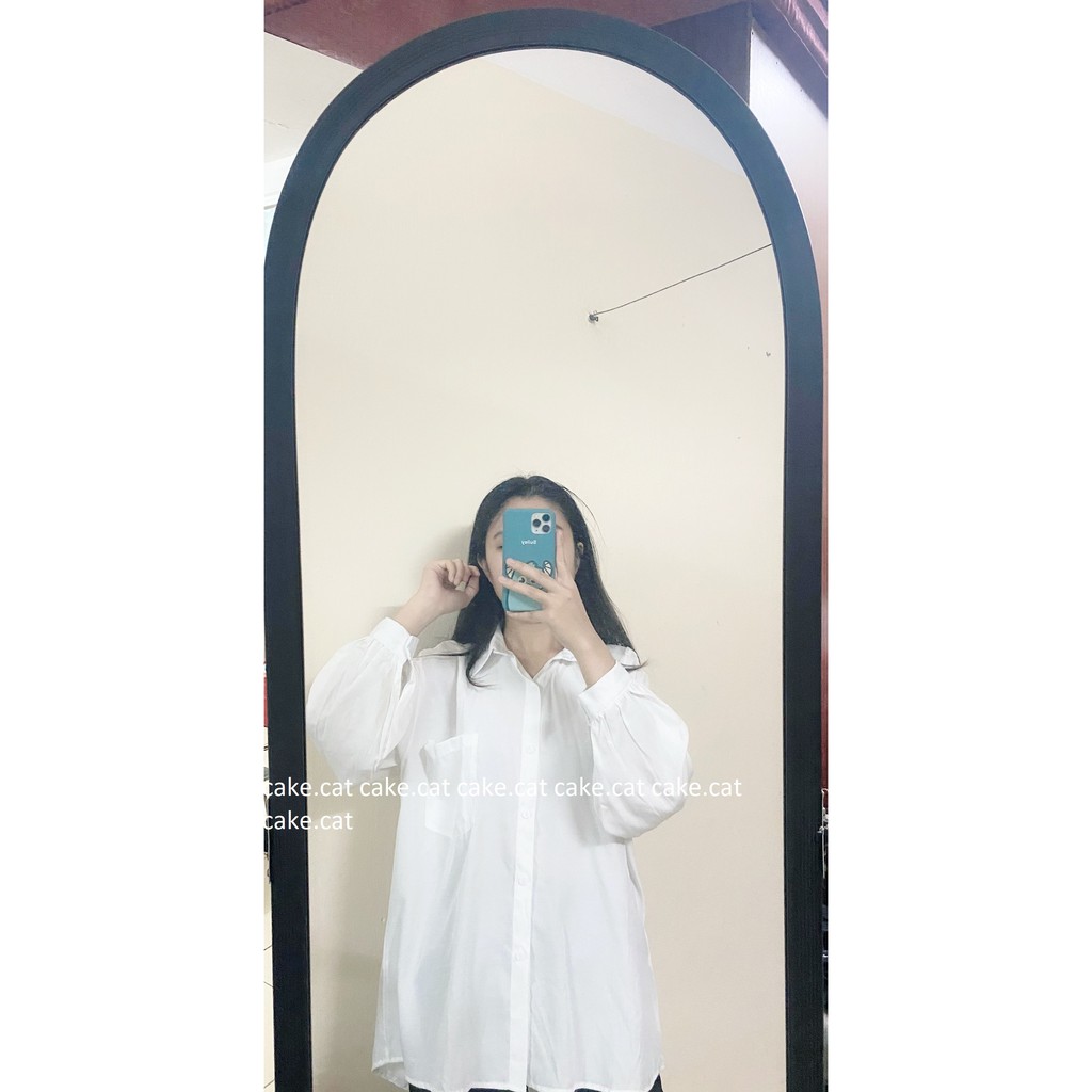 [Có sẵn] ÁO SƠ MI TRẮNG LỤA HÀN ULZZANG BASIC DÁNG RỘNG TAY BỒNG TRƠN