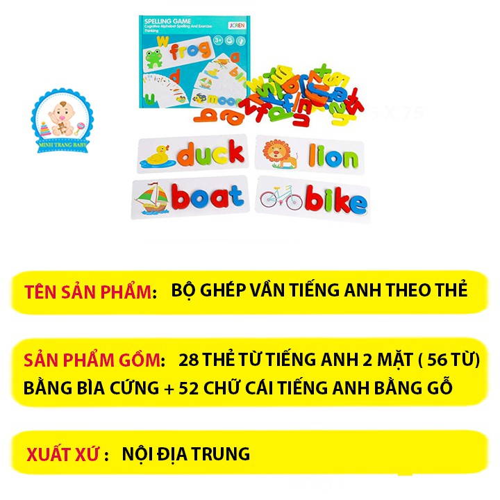 Đồ chơi giáo dục bộ ghép từ tiếng anh theo thẻ cho bé - Đồ chơi thông minh shop Minh Trang Baby