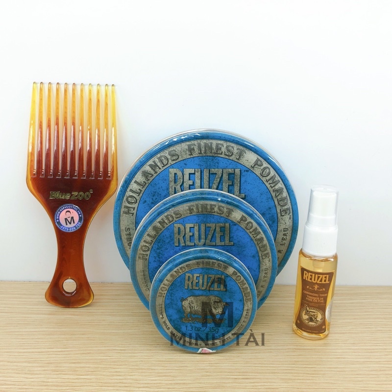 Sáp Vuốt Tóc Nam Reuzel Blue Pomade - Hàng Chính Hãng + Xịt Dưỡng Tóc Reuzel Tonic 20ml + Lược Chải Tóc Pomade