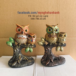 Tượng cú mèo đậu gốc cây Cú mèo may mắn Cặp đôi cú mèo