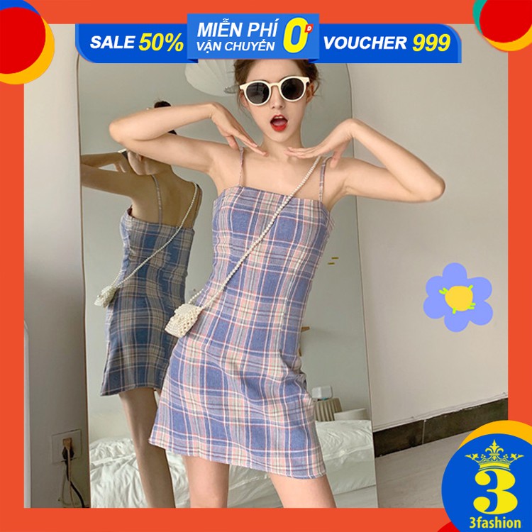 FLASH⚡SALE 15h-18h Đầm Hai Dây Kẻ Ô Caro Ulzzang Ngọt Ngào Xinh Xắn Vải Thun Mềm Êm Thoáng Mát - MSP D05H