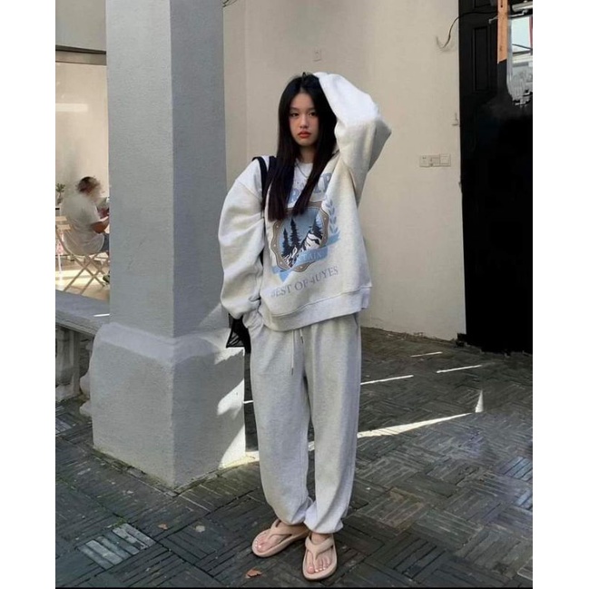 Set Nỉ Bông FORUYES Unisex [FREESHIP] Bộ đồ áo Dài tay hoodie quần ống boom