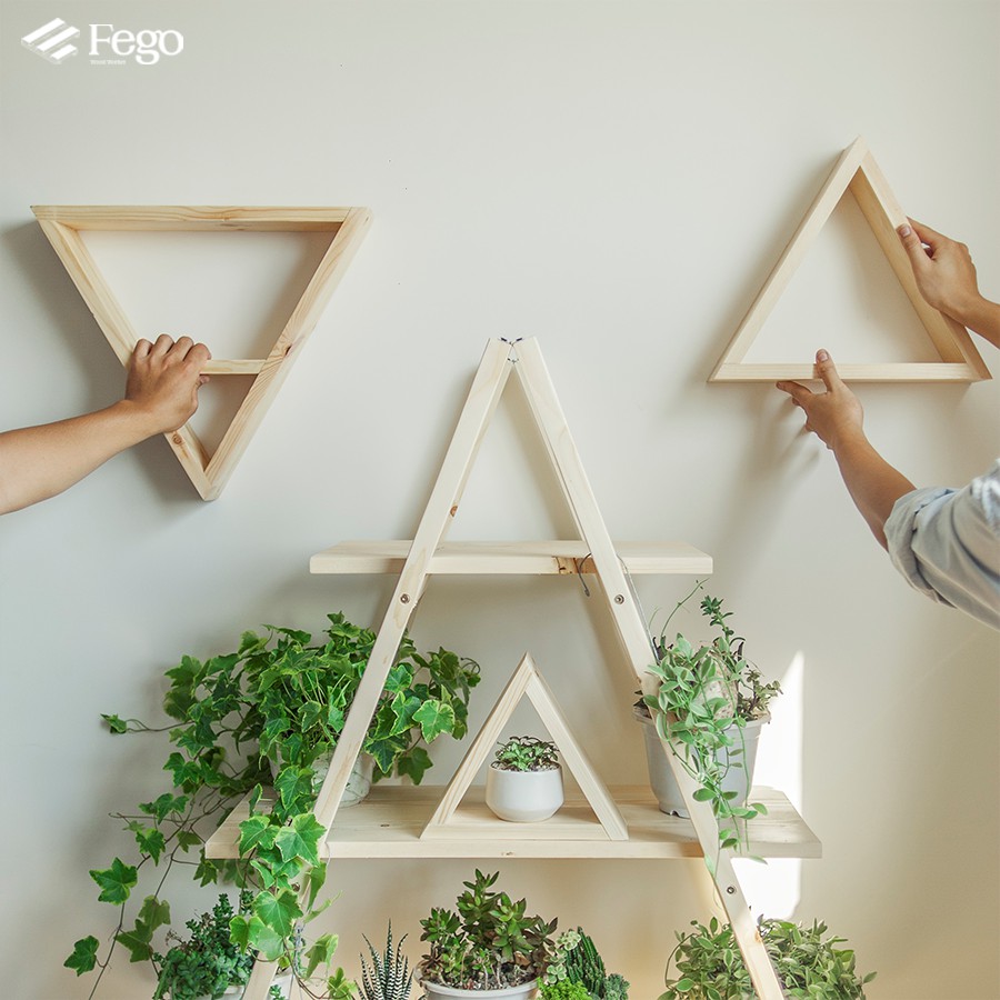 Kệ tam giác treo tường FEGO - Nội thất gỗ thông tự nhiên decor trang trí nhà cửa