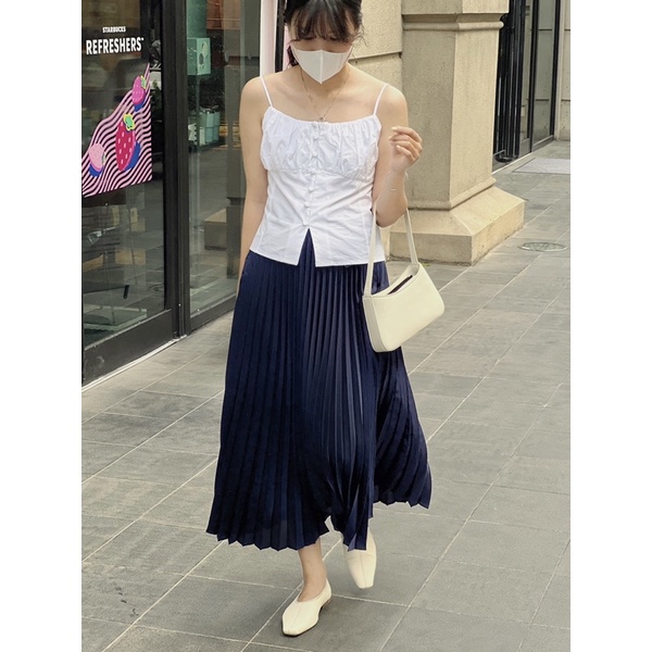 Nimi - Chân váy lụa xếp ly dáng dài Satin pleated skirt