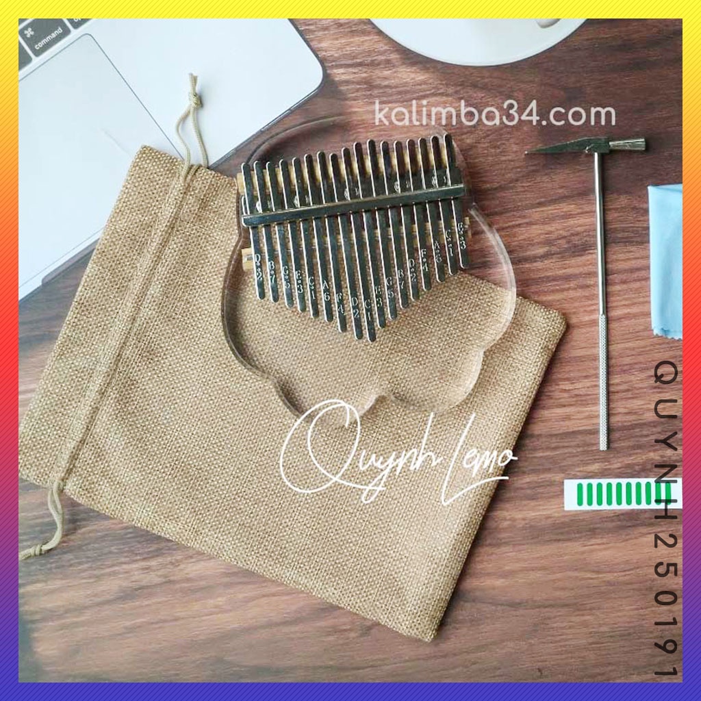 Đàn kalimba 17 phím trong suốt QUYNHLEMO, Kalimba trong suốt hình chân mèo, phụ kiện hấp dẫn với deal sốc