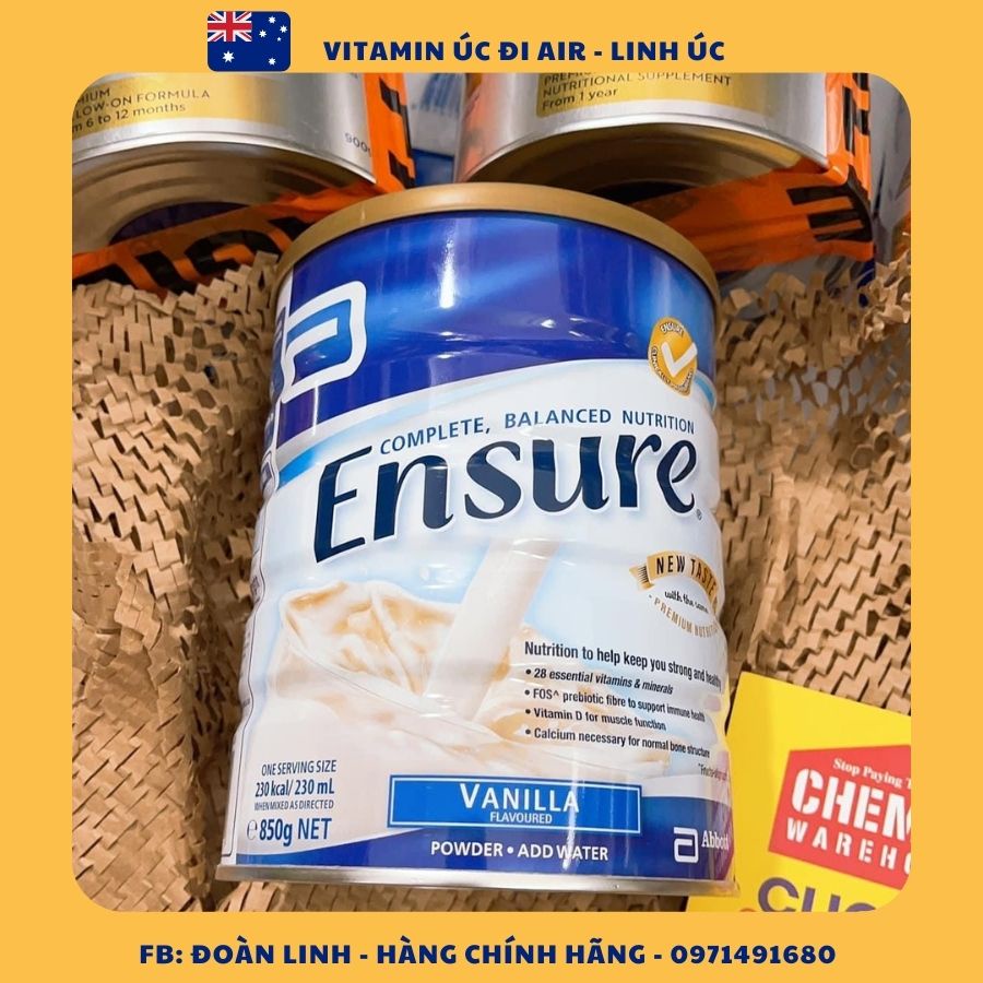 Sữa ENSURE Úc hộp 850g, Hàng chuẩn Úc Đi Air, Sữa Bột Ensure 850gr hàng Úc