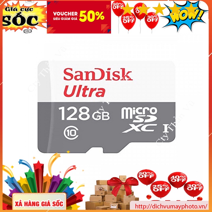 Thẻ nhớ Sandisk 128g class 10 Mở rộng bộ nhớ trong, tăng thêm dung lượng lưu trữ kholinhkienmayin