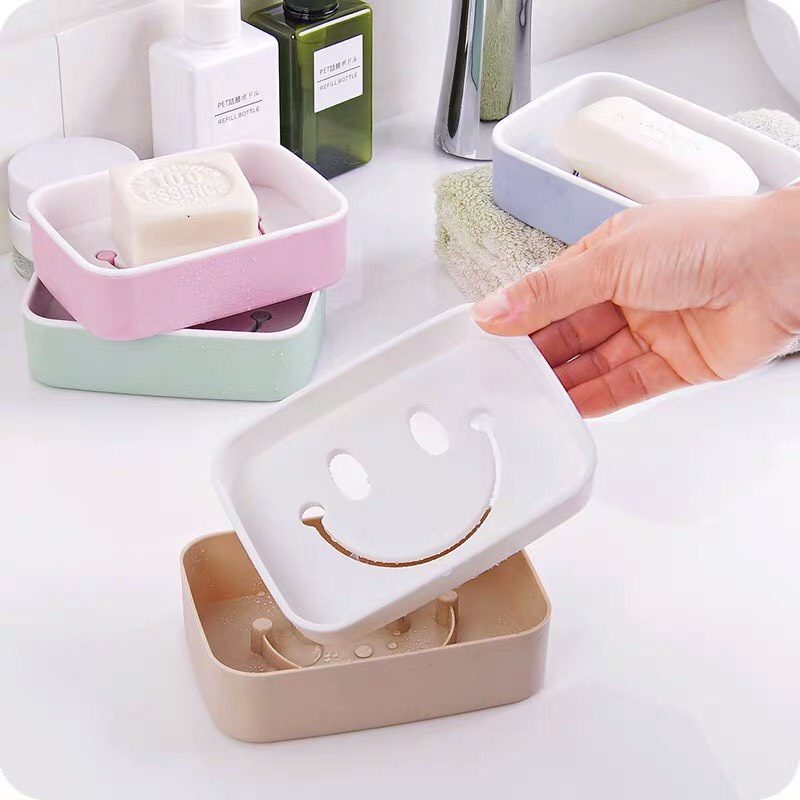 [Loại tốt] Khay Để Bánh Xà Phòng 2 Lớp Đáy Kín Hình Mặt Cười [ĐỂ TRÊN BỀ MẶT] 88217 Korea Store 88